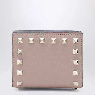Valentino Rockstud Blush Pink Grained-leather Wallet In Multi
