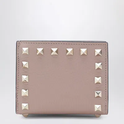 Valentino Rockstud Blush Pink Grained-leather Wallet In Multi
