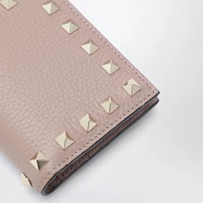 Valentino Rockstud Blush Pink Grained-leather Wallet In Multi