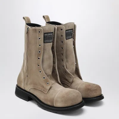 Balenciaga Men Beige Ankle Boots With Logo Patch On The Front And Logo Lettering On The Rear In Leat In Multi
