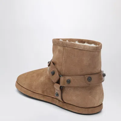 Balenciaga Alaska Studded Leather-trimmed Fleece-lined Suede Ankle Boots In Brown