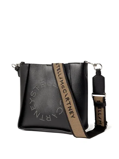 Stella Mccartney Studded Logo Eco Embossed Grainy Alter Mat Crossbody Bag Black In Black