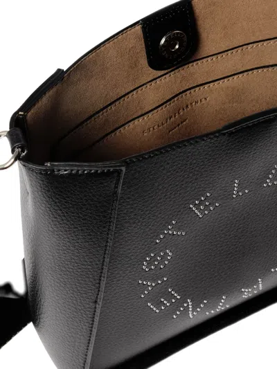 Stella Mccartney Studded Logo Eco Embossed Grainy Alter Mat Crossbody Bag Black In Black