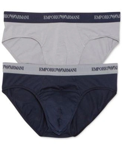 Shop Emporio Armani Men's Stretch-cotton Briefs 2-pack In Grey