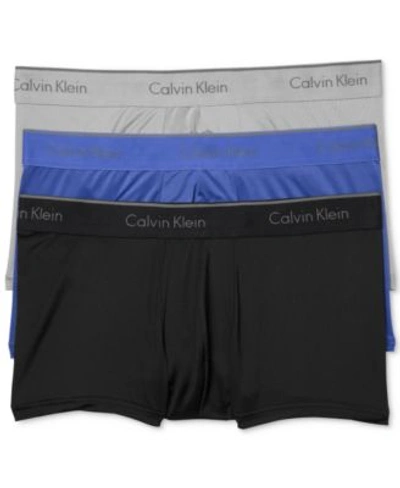 Shop Calvin Klein Men&#039;s 3 Pack Microfiber Stretch Trunks In Bl/cobalt/grey