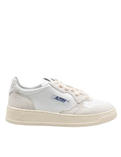 Autry Leather And Suede Sneakers With Glitter In White