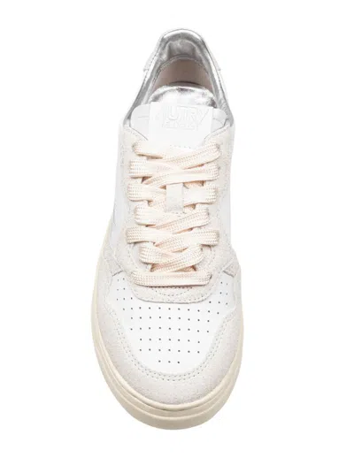 Autry Leather And Suede Sneakers With Glitter In White