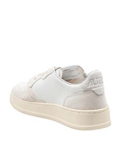 Autry Leather And Suede Sneakers With Glitter In White