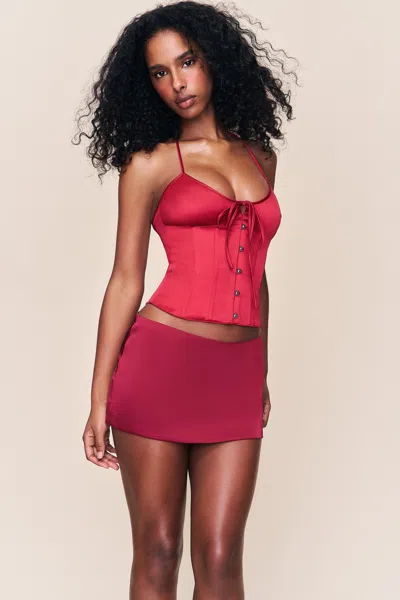 Danielle Guizio Ny Satin Mini Skirt In Burgundy