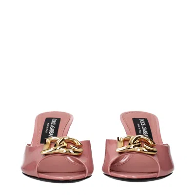 Dolce & Gabbana Pink Leather Stiletto Heel Sandals In Pink