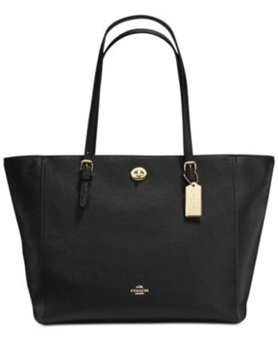 Shop Coach Crossgrain Turnlock Tote In Crossgrain Leather In Light Gold/black