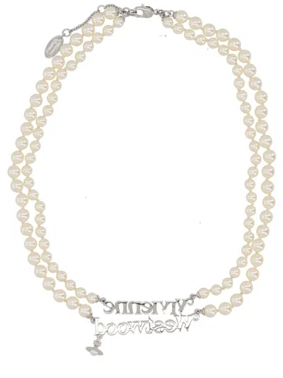 Vivienne Westwood Double Strand Pearl Bead Necklace Adjustable In Neutral