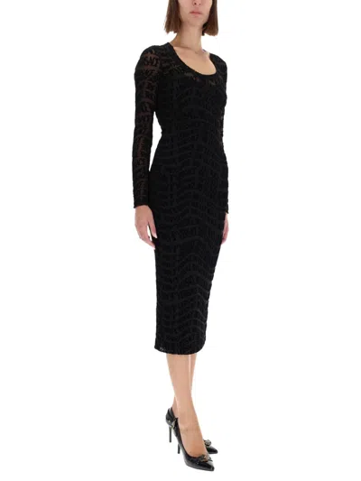 Versace Jeans Couture Logo-print Long-sleeve Midi Dress In Black