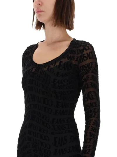 Versace Jeans Couture Logo-print Long-sleeve Midi Dress In Black