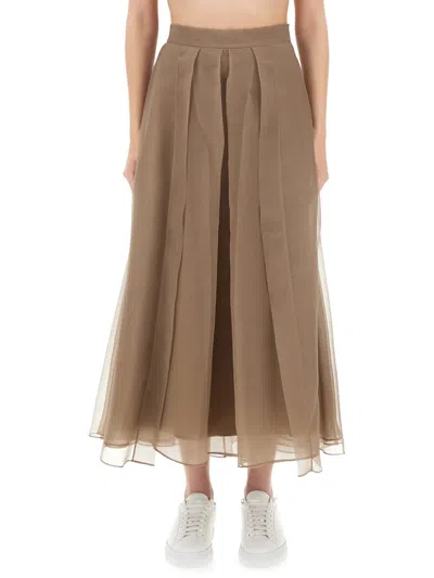 Brunello Cucinelli "paneled Circle" Skirt In Brown