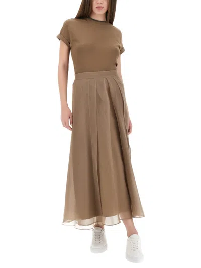 Brunello Cucinelli "paneled Circle" Skirt In Brown