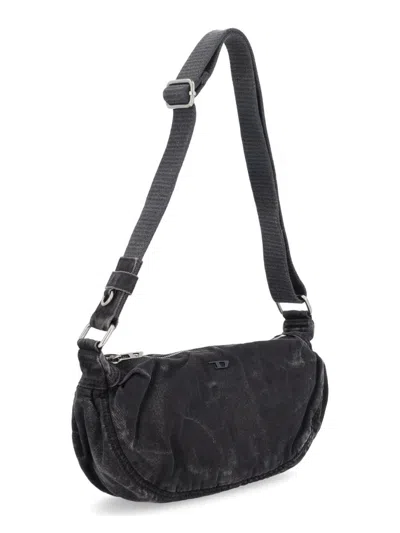 Diesel Rave Embossed-logo Shoulder Bag In Black