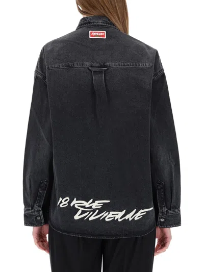Kenzo Women Black Stretch Denim Shirt In Black
