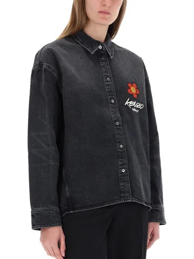 Kenzo Women Black Stretch Denim Shirt In Black