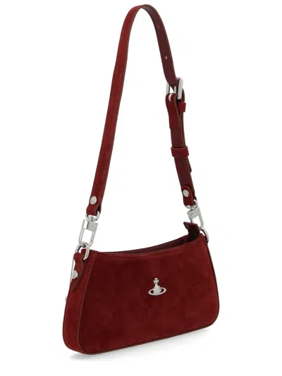Vivienne Westwood Suede Shoulder Bag Adjustable Strap In Burgundy