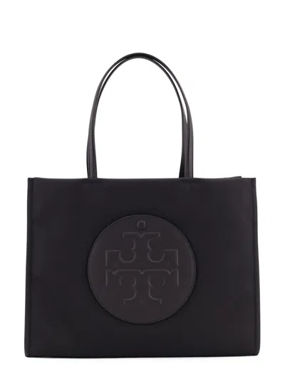 Tory Burch Black Tote With Circular Logo And Functional Design