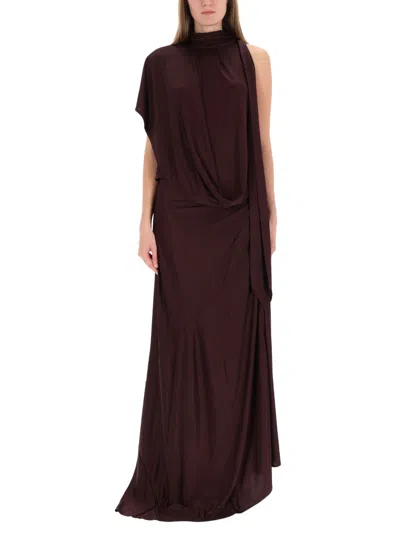 Dries Van Noten Asymmetric One-shoulder Floor-length Top In Brown