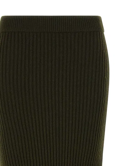 Max Mara Ribbed Texture Skirt Elastic Waistband In Green