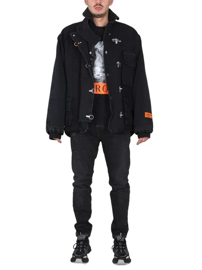Heron Preston High Neck Canvas Utility Jacket In Black