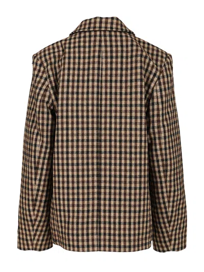 Ganni Checked Wool Blazer Jackets Brown In Brown
