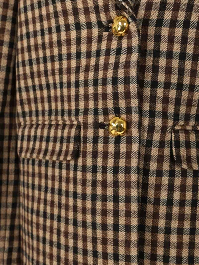 Ganni Checked Wool Blazer Jackets Brown In Brown