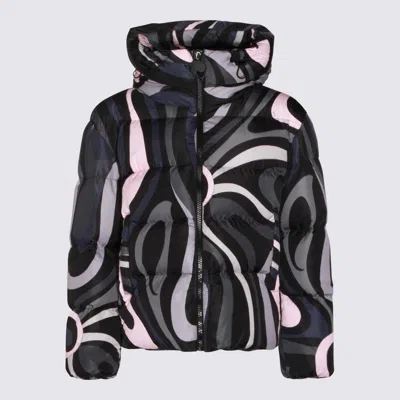 Pucci Hooded Padded Nylon Jacket With Elastic Cuffs In Black