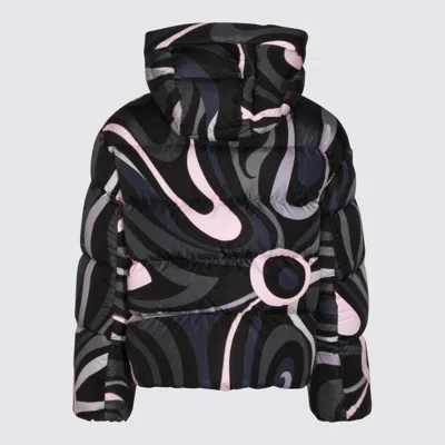 Pucci Hooded Padded Nylon Jacket With Elastic Cuffs In Black