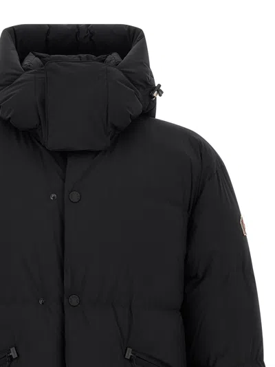 Moncler Down Jacket With Hood And Zippered Pockets In Black