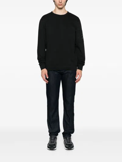 C.p. Company C.p.company Logo Cotton Crewneck Sweatshirt In Black