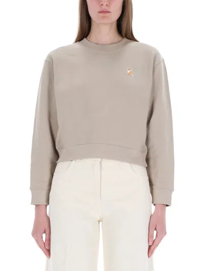 Maison Kitsuné Knitwear With Ribbed Cuffs And Crew Neck In Neutral