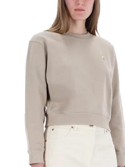 Maison Kitsuné Knitwear With Ribbed Cuffs And Crew Neck In Neutral
