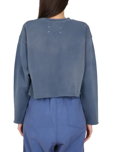 Maison Margiela Cropped Sweatshirt In Blue