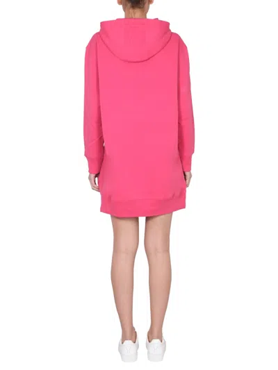 Moschino Couture Dress With Multicolor Flocked Logo In Pink