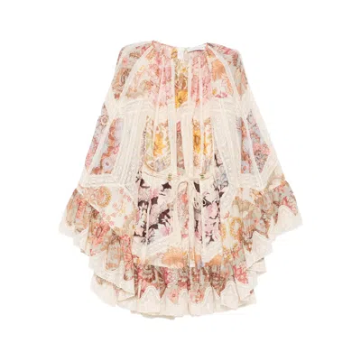 Zimmermann Daylight Flutter Lace-trimmed Tiered Printed Cotton Mini Dress In Orange