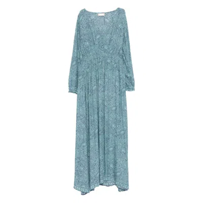 Natalie Martin Buttoned Printed Shangri Dress In Blue