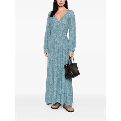 Natalie Martin Buttoned Printed Shangri Dress In Blue