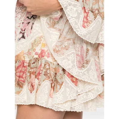 Zimmermann Daylight Flutter Lace-trimmed Tiered Printed Cotton Mini Dress In Orange