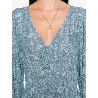 Natalie Martin Buttoned Printed Shangri Dress In Blue