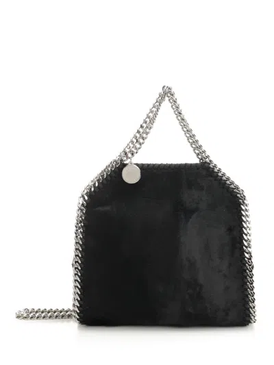 Stella Mccartney Falabella Tiny Bag Brushed Velvet Crossbody Bags Black In Black