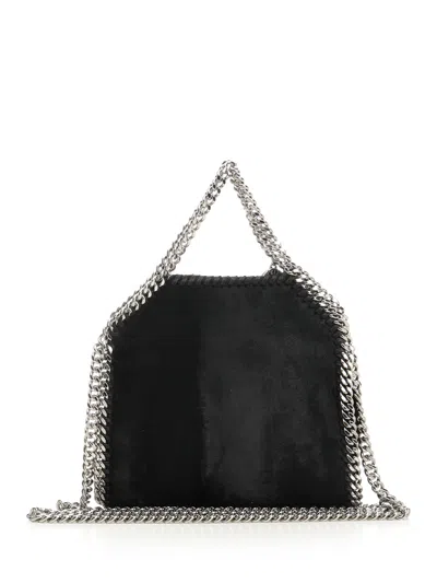 Stella Mccartney Falabella Tiny Bag Brushed Velvet Crossbody Bags Black In Black
