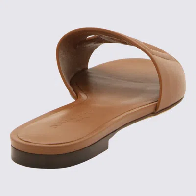 Dolce & Gabbana Leather Slides With Cut-out Logo In Brown