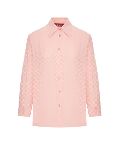 Gucci Gg Silk Shirt In Pink