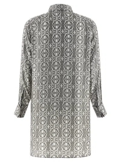 Max Mara Geometric Long Sleeve Dress With Side Slits In Gray