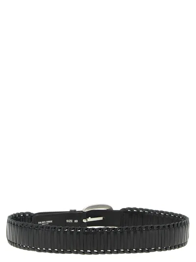 Golden Goose Woven Design Belt Silver Buckle In Brown