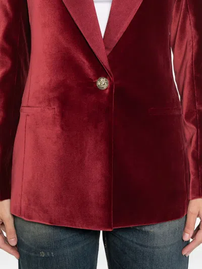 Alice And Olivia Velvet Single-breasted Jacket In Burgundy